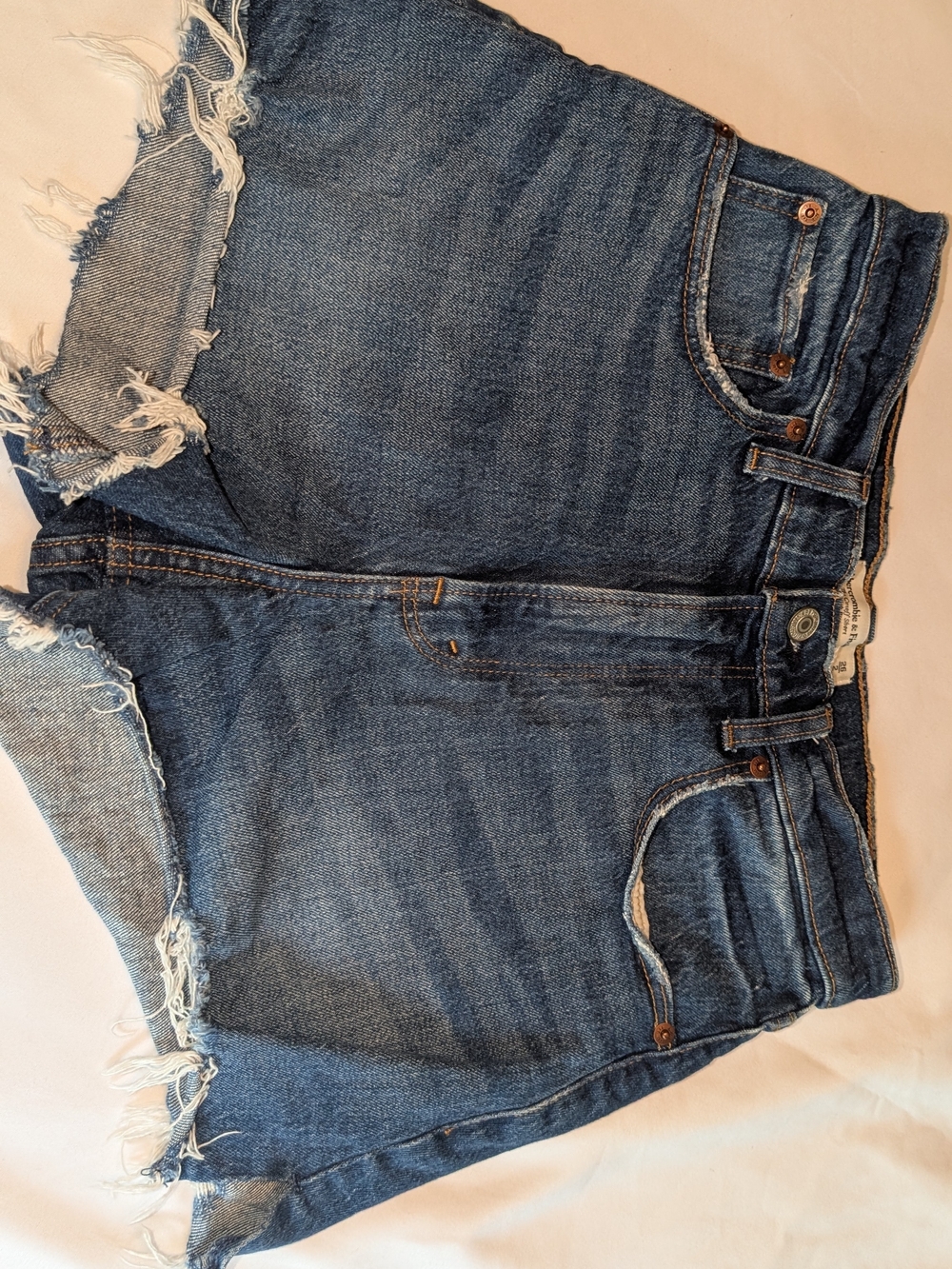 Abercrombie & Fitch Medium Blue Distressed Denim Shorts